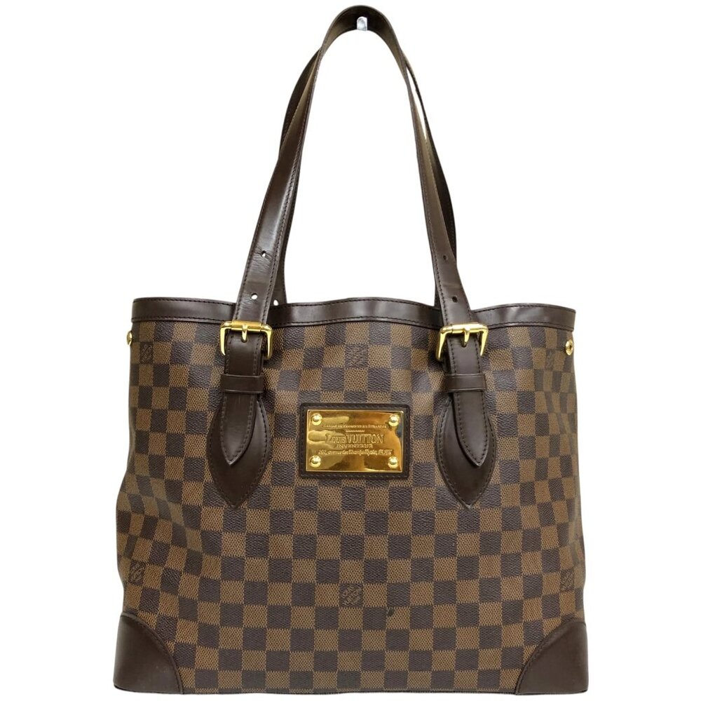 Louis Vuitton Damier Ebene Canvas Tote with Dark Brown Trim and Gold Hardware